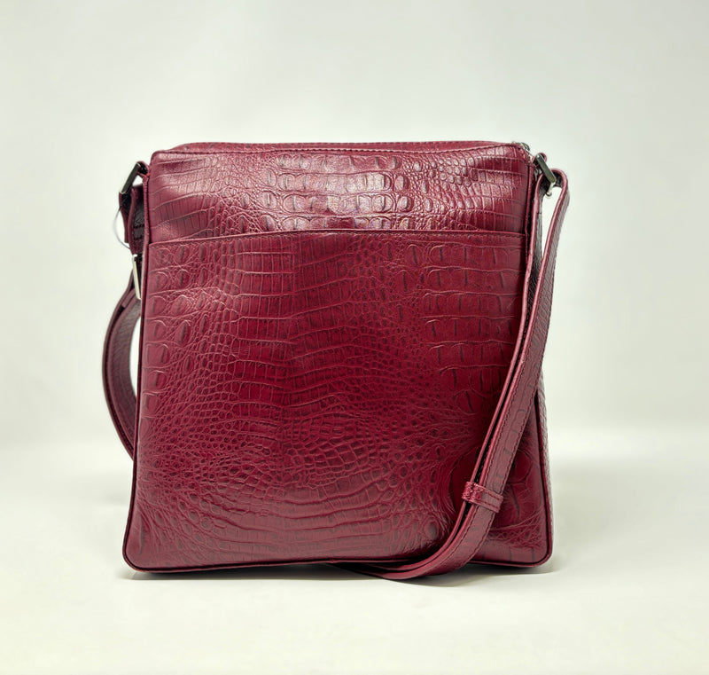 Sac à Bandoulière / Sacoche en cuir véritable Rouge Croco, Gisèle