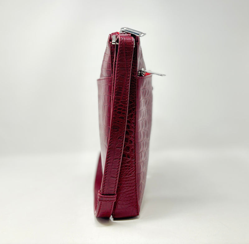 Sac à Bandoulière / Sacoche en cuir véritable Rouge Croco, Gisèle