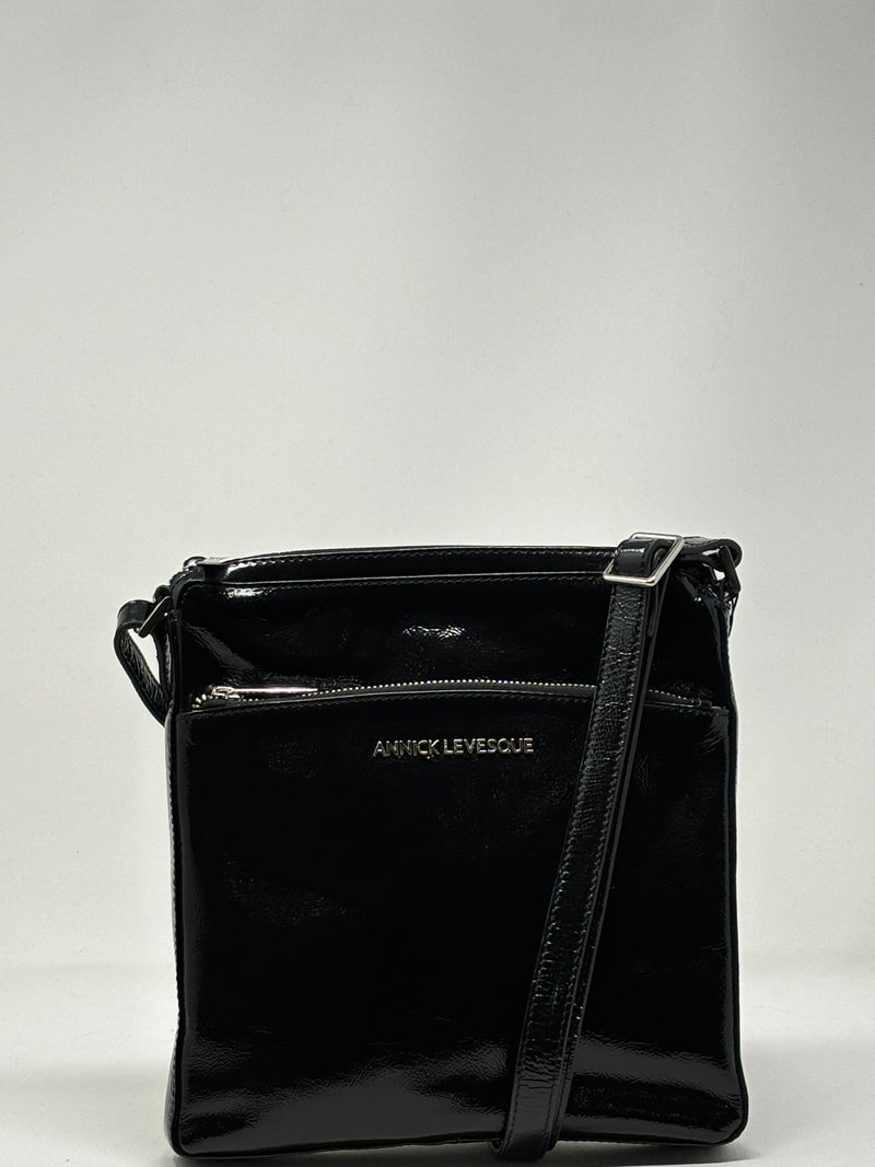 Sac à Bandoulière / Sacoche en cuir Noir vernis, Gisèle