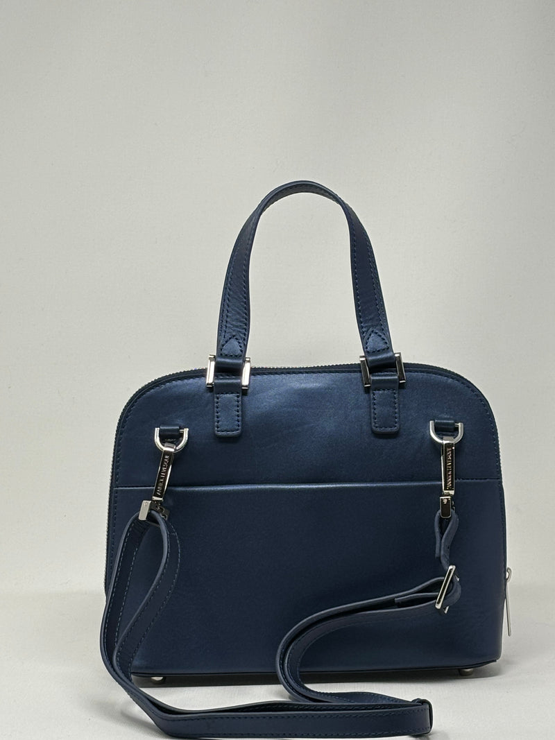 Sac à main en cuir Justine, Bleu Marine