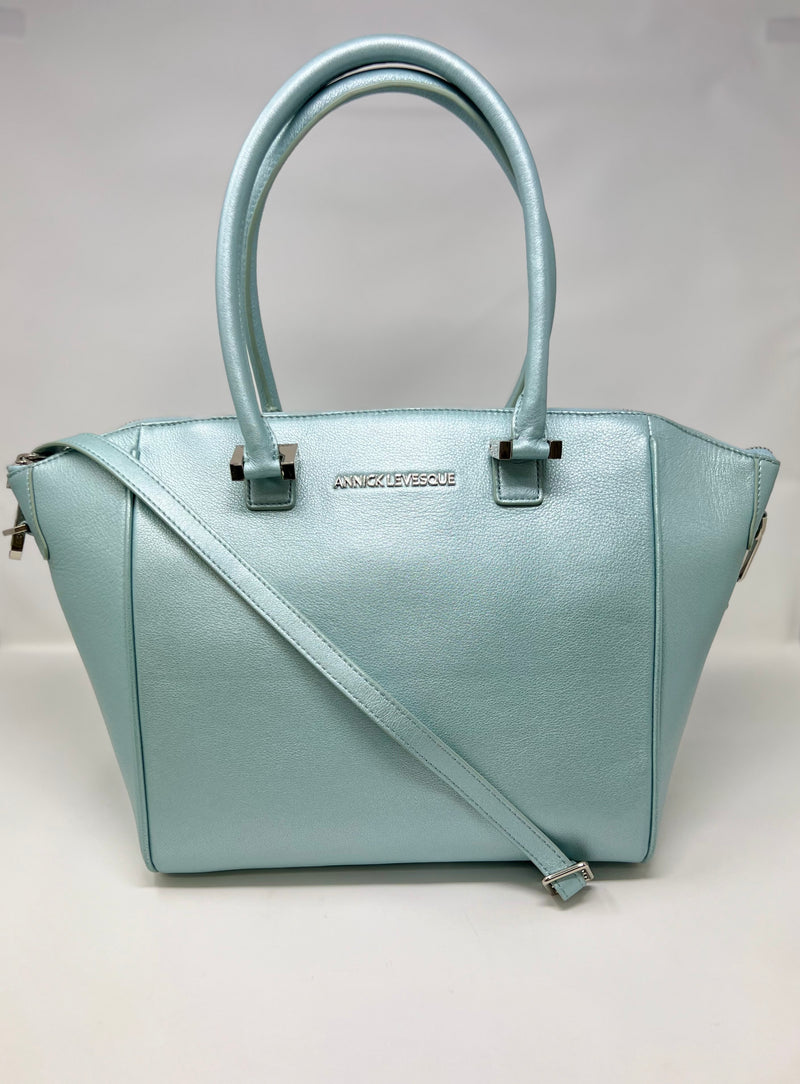 Sac à Main en Cuir véritable Mona moyen, Bleu Céleste