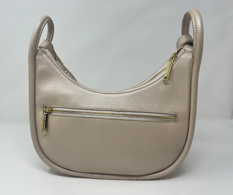 Petit Sac à Bandoulière en Cuir Champagne, Sabrina