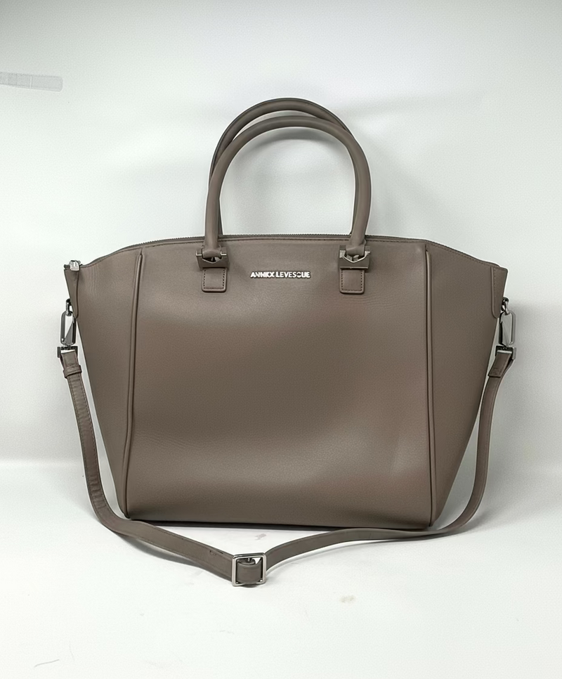 Grand Sac à Main en Cuir Véritable Taupe, Mona