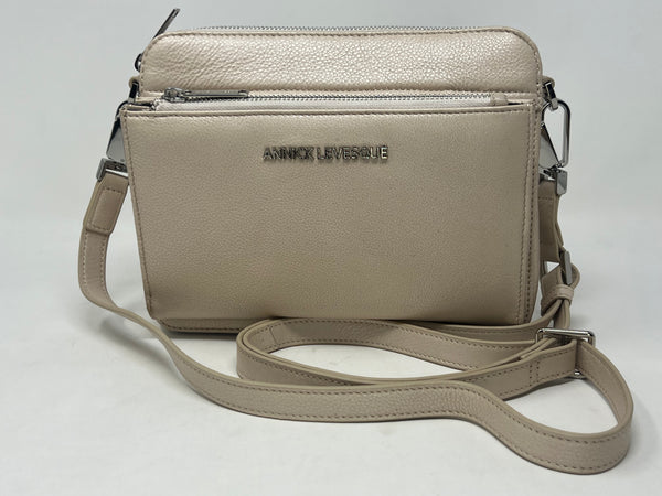 Petit Sac bandouillère 2 en 1 avec porte carte détachable en Cuir Champagne, Kennedi