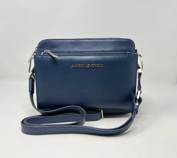 Petit Sac bandouillère 2 en 1 avec porte carte détachable en Cuir Bleu Marine , Kennedi