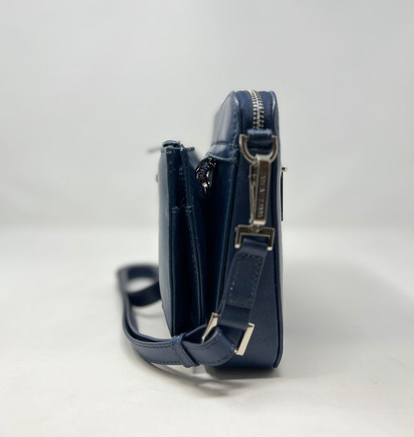Petit Sac bandouillère 2 en 1 avec porte carte détachable en Cuir Bleu Marine , Kennedi