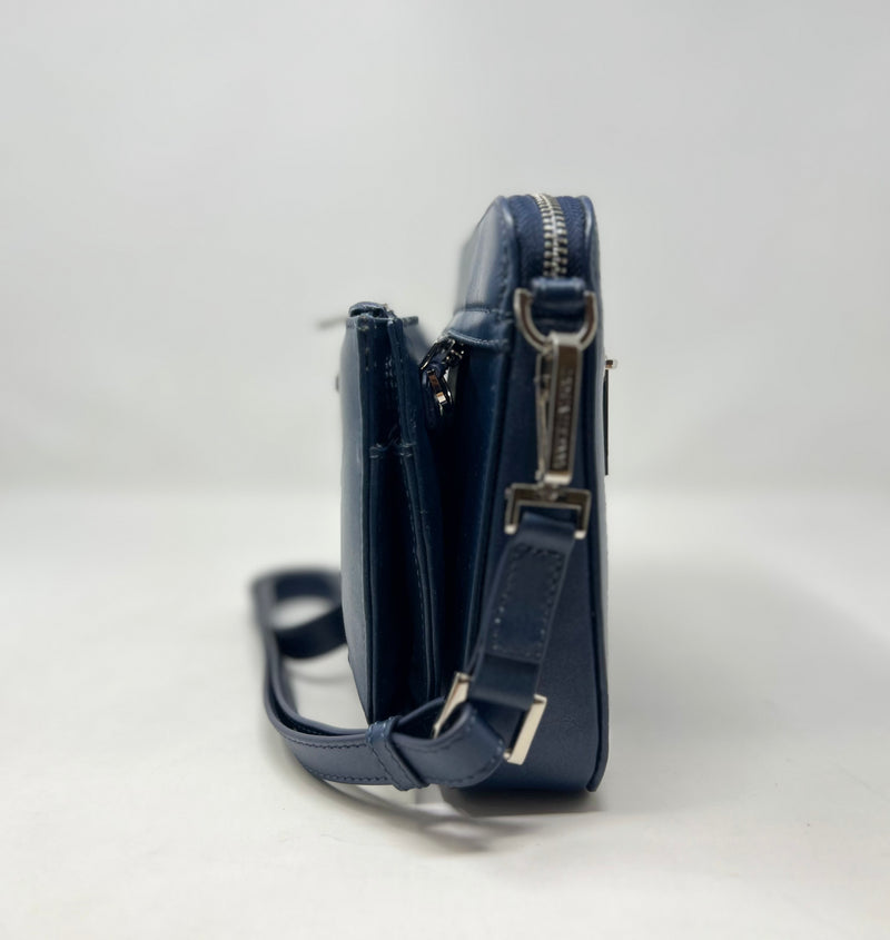 Petit Sac bandouillère 2 en 1 avec porte carte détachable en Cuir Bleu Marine , Kennedi