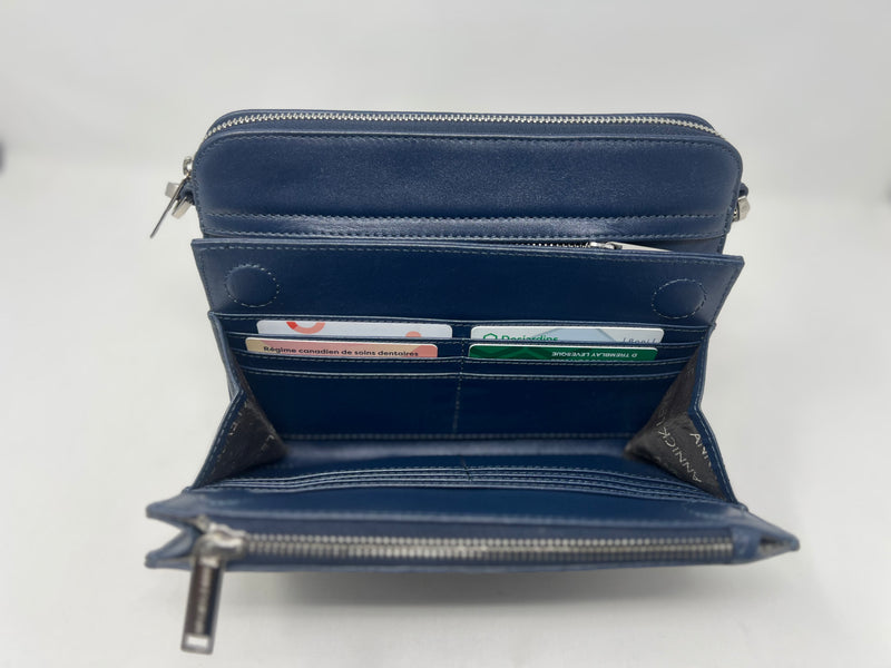 Petit Sac bandouillère 2 en 1 avec porte carte détachable en Cuir Bleu Marine , Kennedi