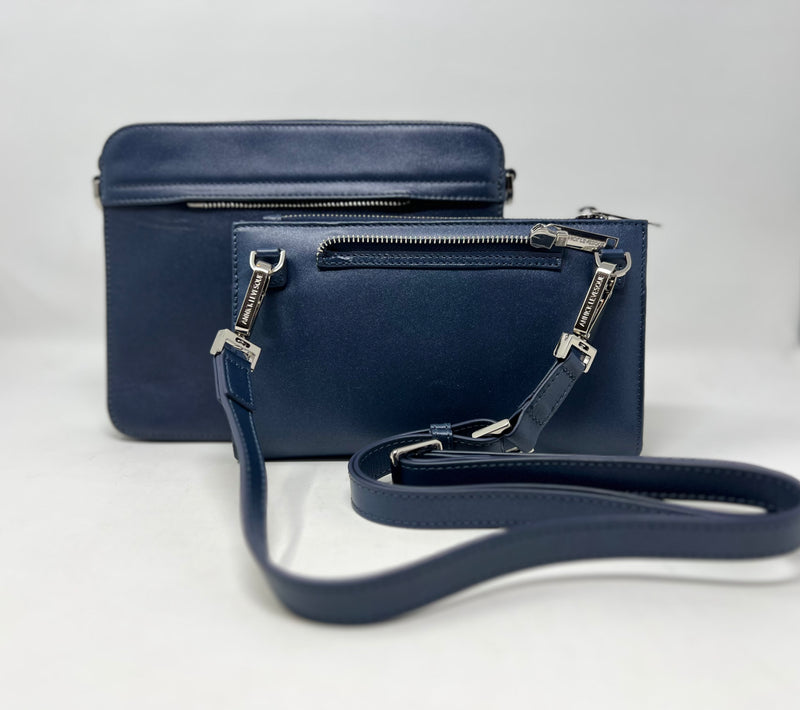 Petit Sac bandouillère 2 en 1 avec porte carte détachable en Cuir Bleu Marine , Kennedi