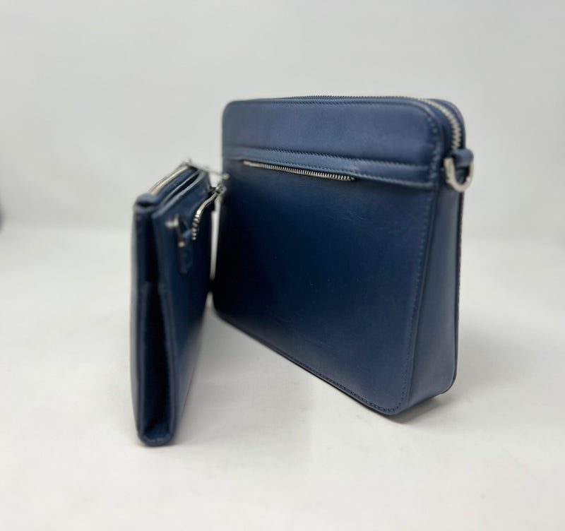 Petit Sac bandouillère 2 en 1 avec porte carte détachable en Cuir Bleu Marine , Kennedi