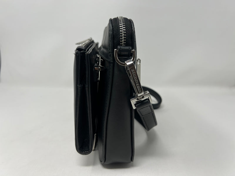 Petit Sac bandouillère 2 en 1 avec porte carte détachable en Cuir Véritable Noir , Kennedi