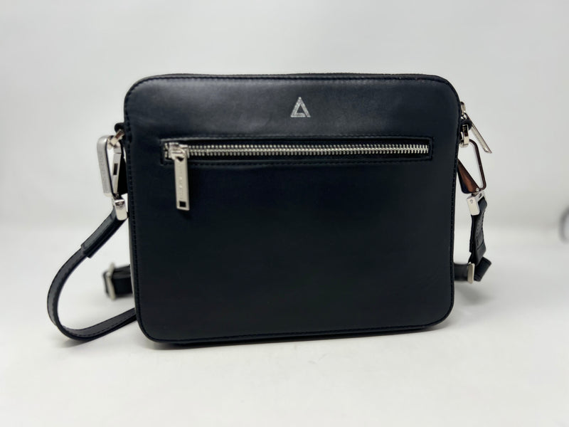 Petit Sac bandouillère 2 en 1 avec porte carte détachable en Cuir Véritable Noir , Kennedi