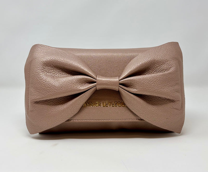 Sac à main en cuir véritable avec noeud papillon Scarlett, Champagne Vintage