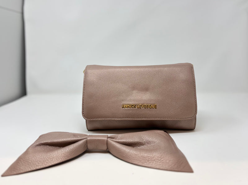 Sac à main en cuir véritable avec noeud papillon Scarlett, Champagne Vintage