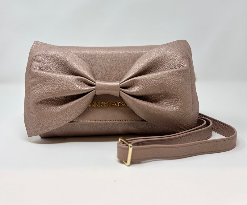 Sac à main en cuir véritable avec noeud papillon Scarlett, Champagne Vintage
