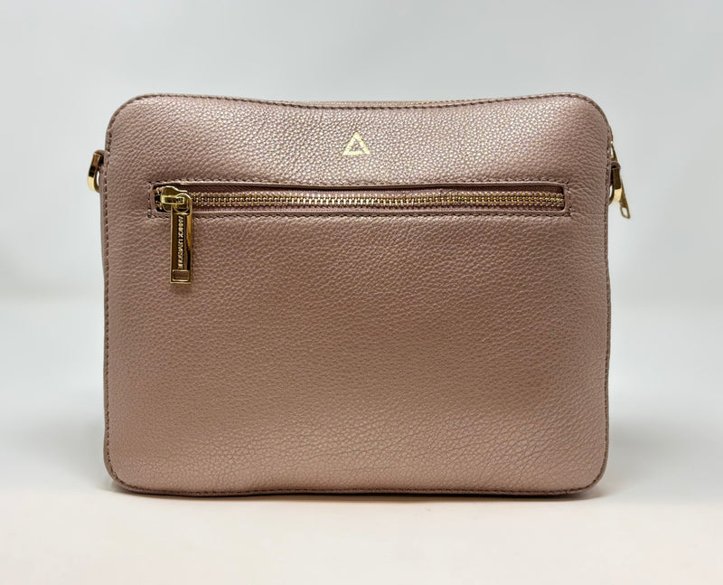 Petit Sac bandouillère 2 en 1 avec porte carte détachable en Cuir Champagne Vintage , Kennedi