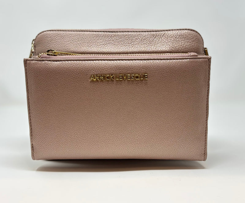 Petit Sac bandouillère 2 en 1 avec porte carte détachable en Cuir Champagne Vintage , Kennedi