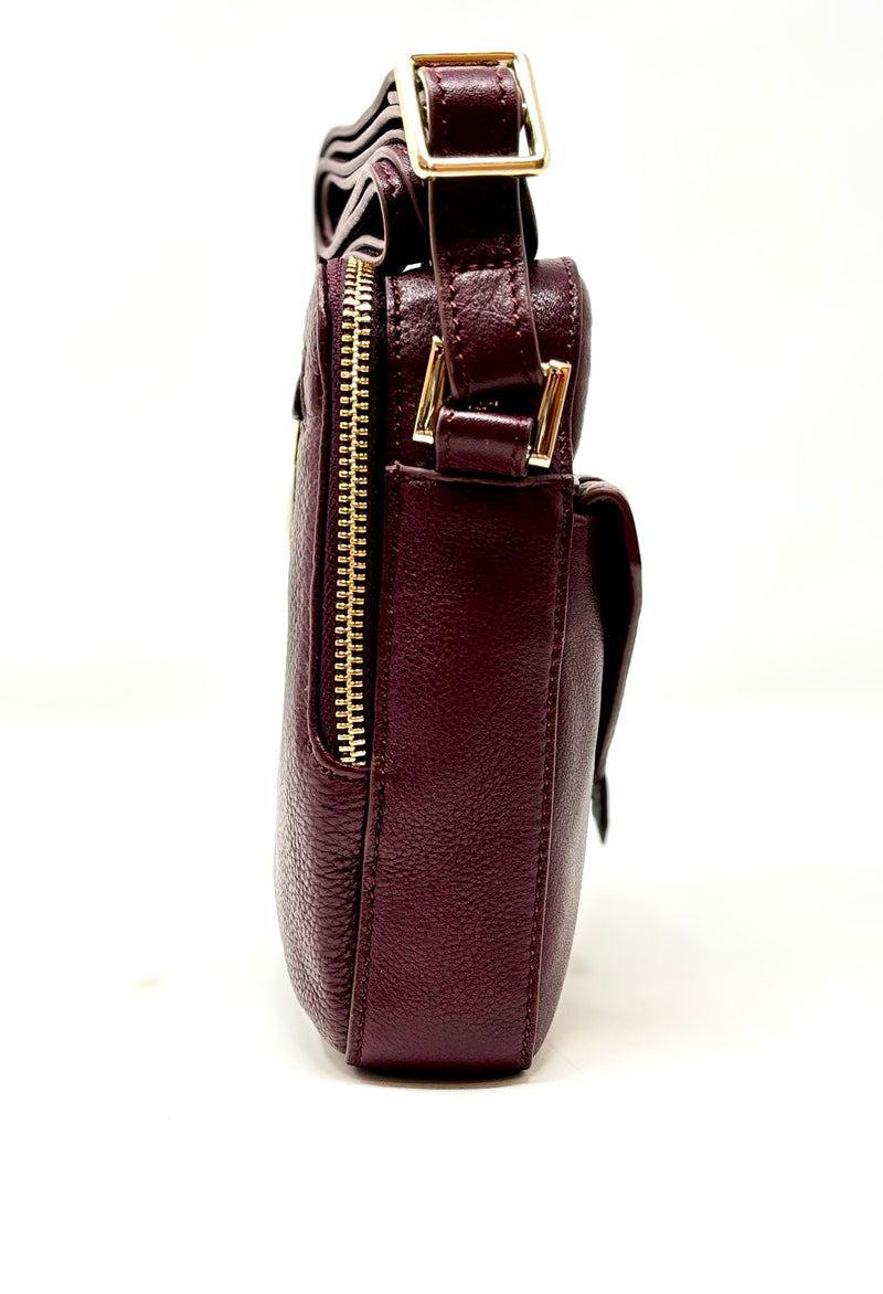 Petit sac en cuir véritable avec section pour carte RFID, Bordeaux verni, Nadine