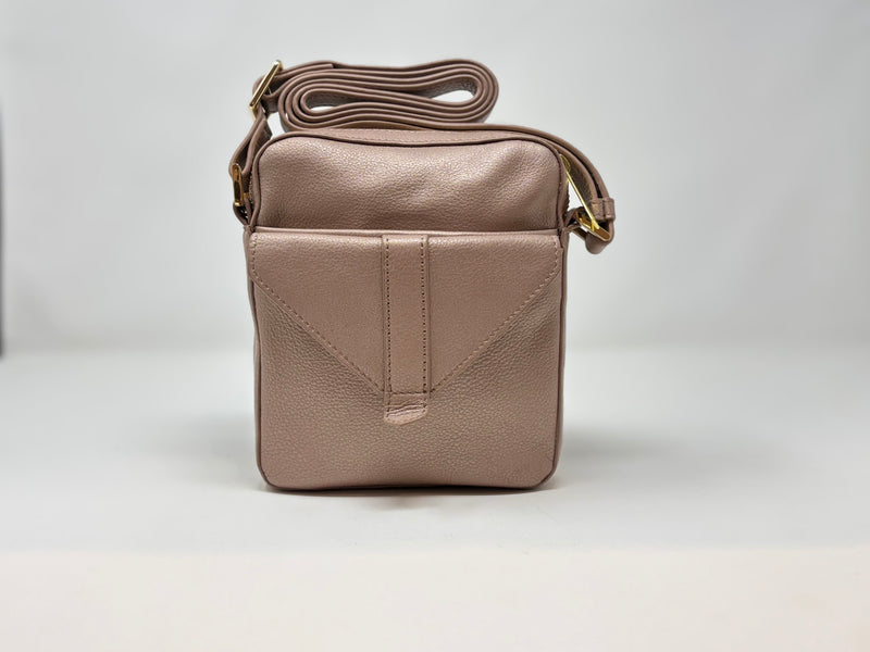 Petit sac en cuir véritable avec section pour carte RFID, Platine , Nadine
