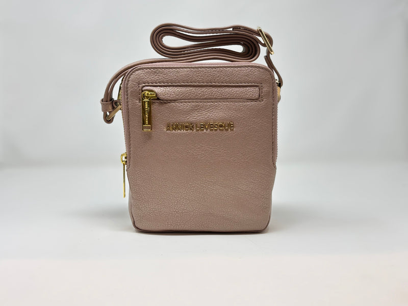 Petit sac en cuir véritable avec section pour carte RFID, Platine , Nadine