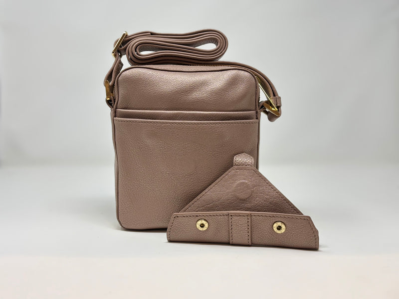 Petit sac en cuir véritable avec section pour carte RFID, Platine , Nadine