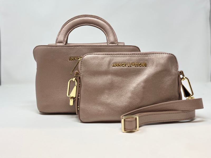 Sac à Main en Cuir Clarence, deux en un, Champagne vintage