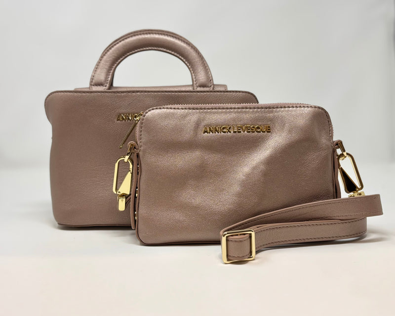 Sac à Main en Cuir Clarence, deux en un, Champagne vintage