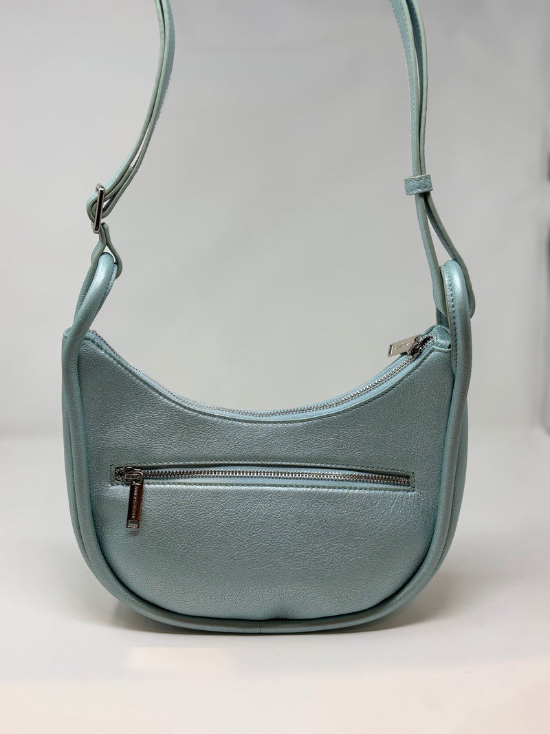 Petit Sac à Bandoulière en Cuir Bleu Céleste, Sabrina