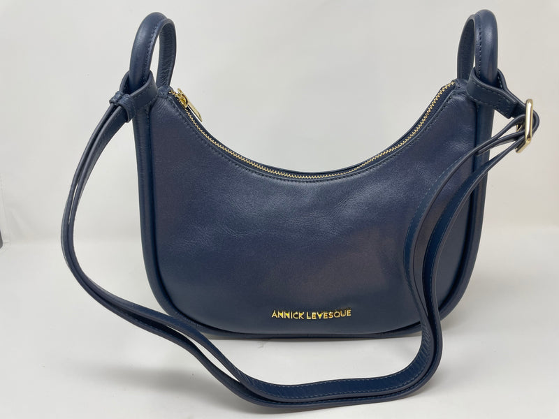 Petit Sac à Bandoulière en Cuir Bleu marine, Sabrina
