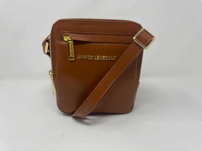 Petit sac en cuir véritable avec section pour carte RFID, Cognac, Nadine