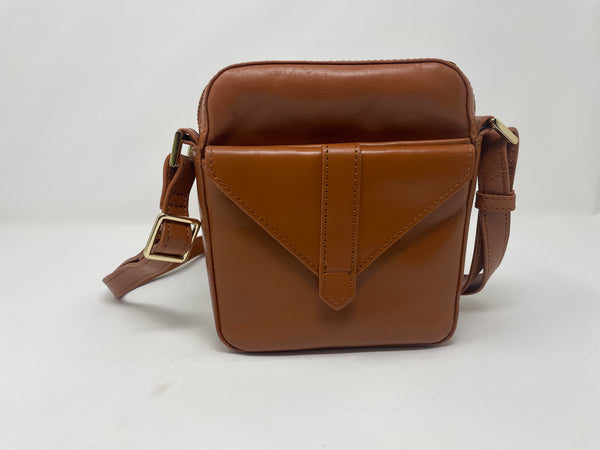 Petit sac en cuir véritable avec section pour carte RFID, Cognac, Nadine