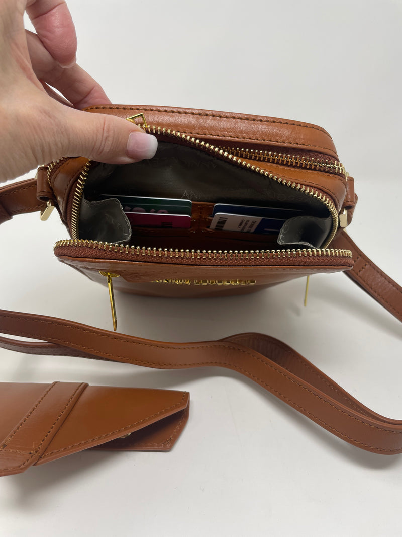 Petit sac en cuir véritable avec section pour carte RFID, Cognac, Nadine