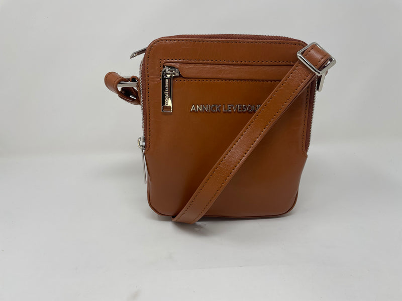 Petit sac en cuir véritable avec section pour carte RFID, Cognac, Nadine