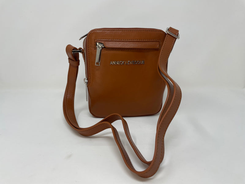Petit sac en cuir véritable avec section pour carte RFID, Cognac, Nadine