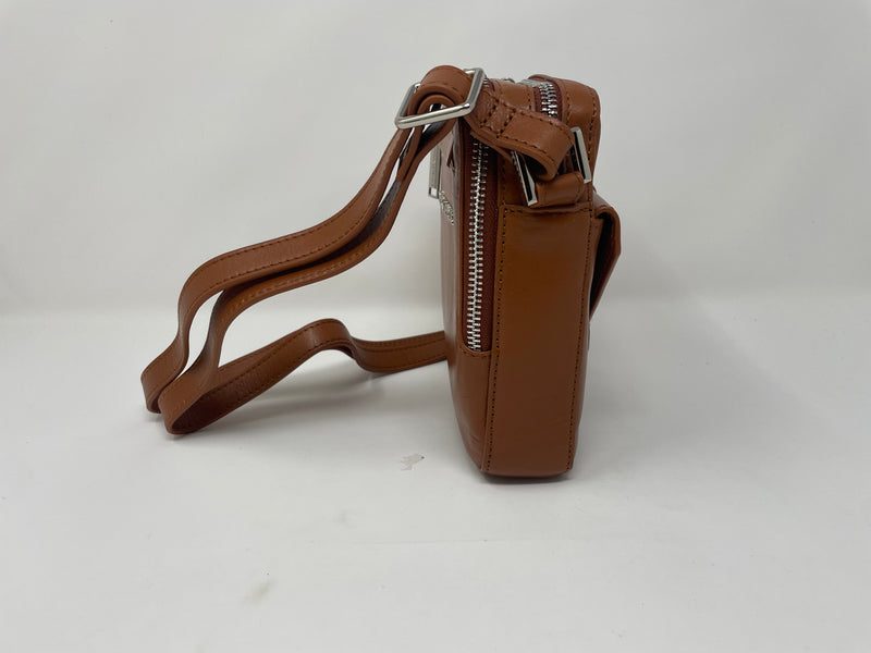 Petit sac en cuir véritable avec section pour carte RFID, Cognac, Nadine