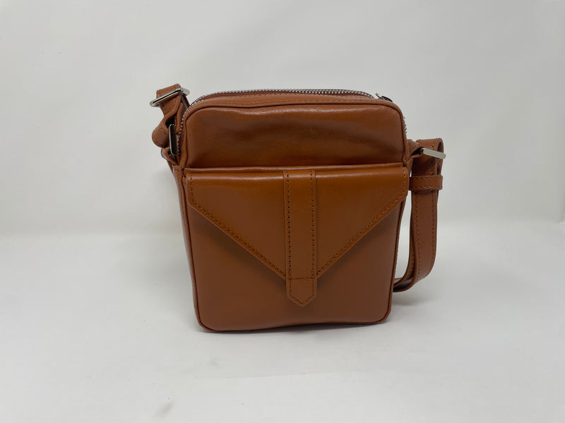 Petit sac en cuir véritable avec section pour carte RFID, Cognac, Nadine
