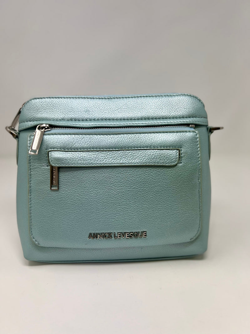 Petit Sac à Bandoulière en Cuir Bleu Céleste, Brigitte