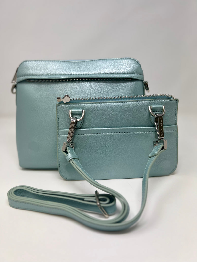 Petit Sac à Bandoulière en Cuir Bleu Céleste, Brigitte