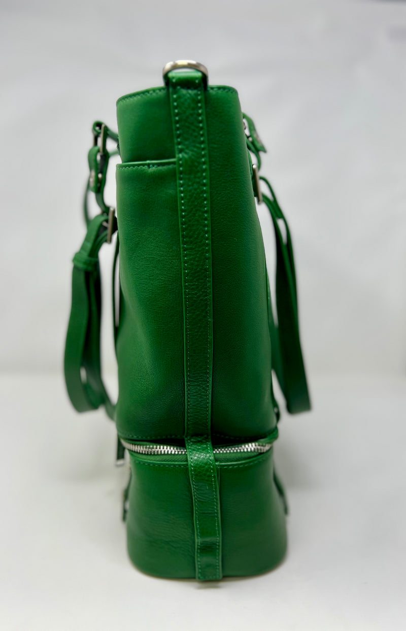 Sac fourre-tout en cuir véritable 2 en 1 Charlotte Kelly green, section isotherme détachable.