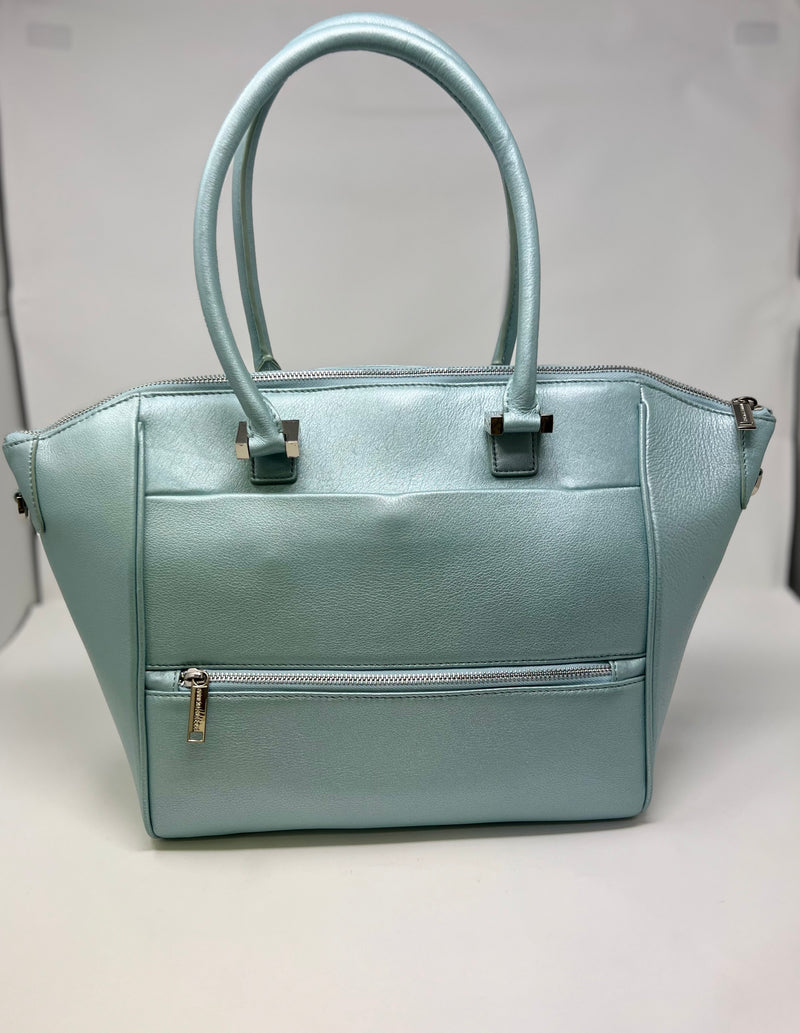 Sac à Main en Cuir véritable Mona moyen, Bleu Céleste