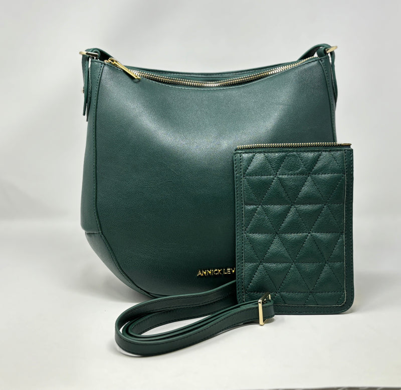 Sac à main en Cuir  Dark Green , 2-en-1, Isabelle
