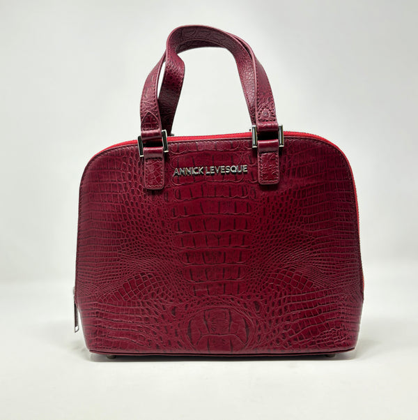 Sac à main en cuir Rouge bordeaux croco, Justine