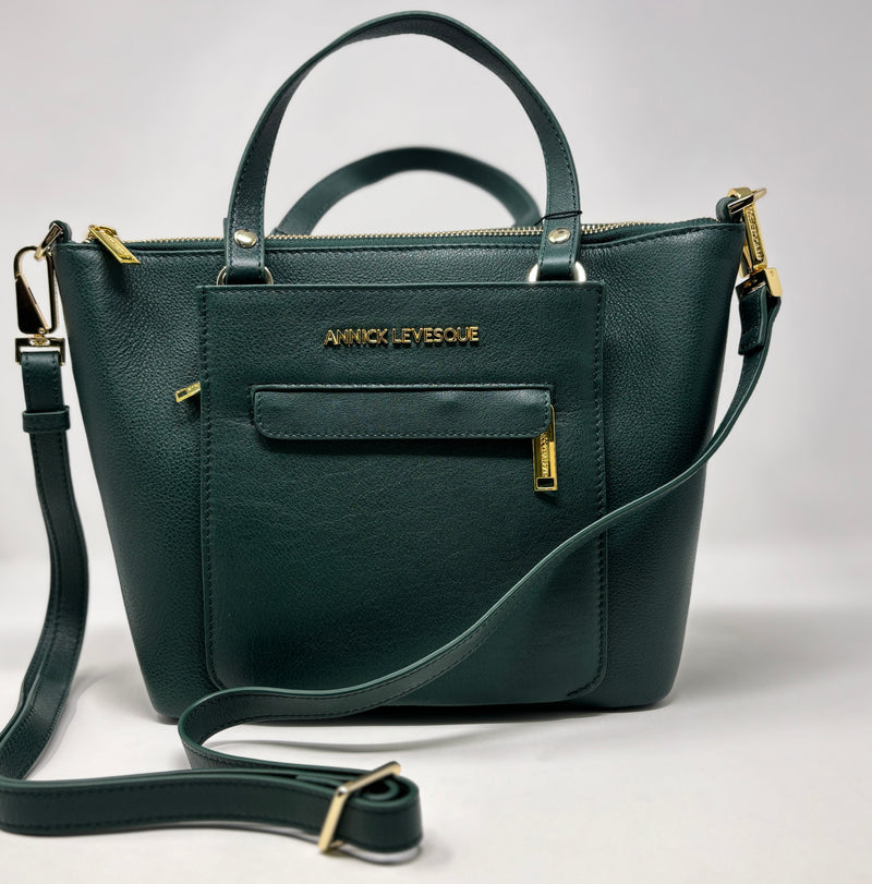 Sac à Main en Cuir véritable Dark Green, Lina