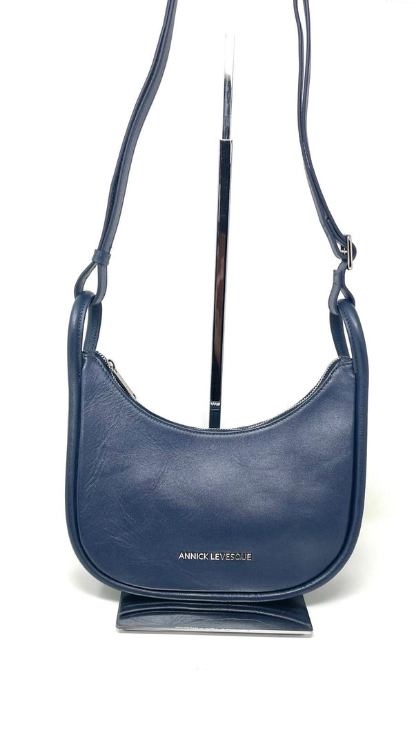 Petit Sac à Bandoulière en Cuir Bleu marine, Sabrina