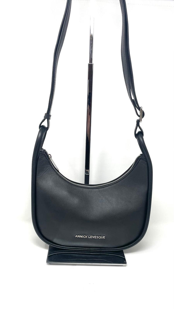 Petit Sac à Bandoulière en Cuir Noir, Sabrina
