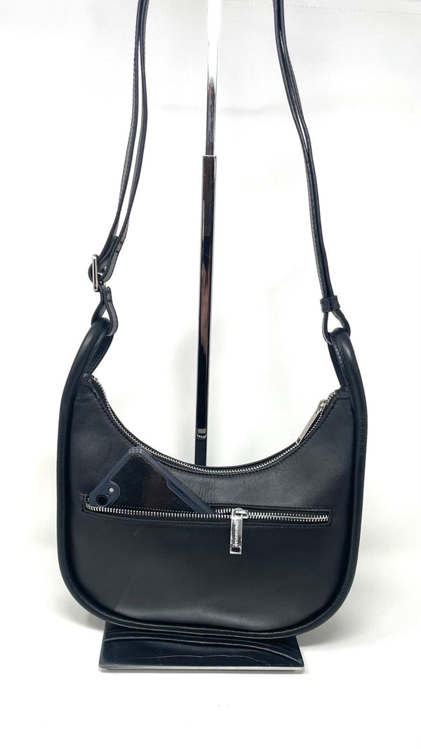 Petit Sac à Bandoulière en Cuir Noir, Sabrina