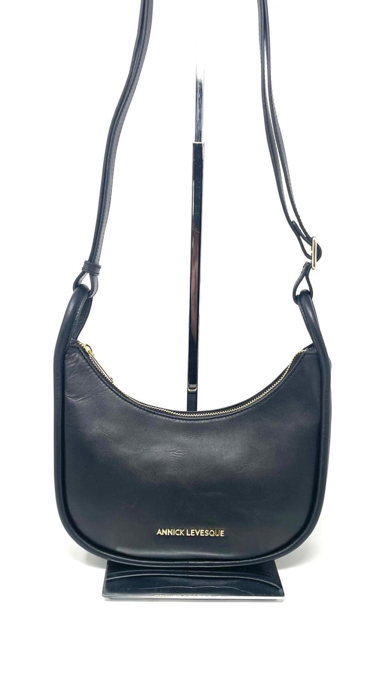 Petit Sac à Bandoulière en Cuir Noir, Sabrina