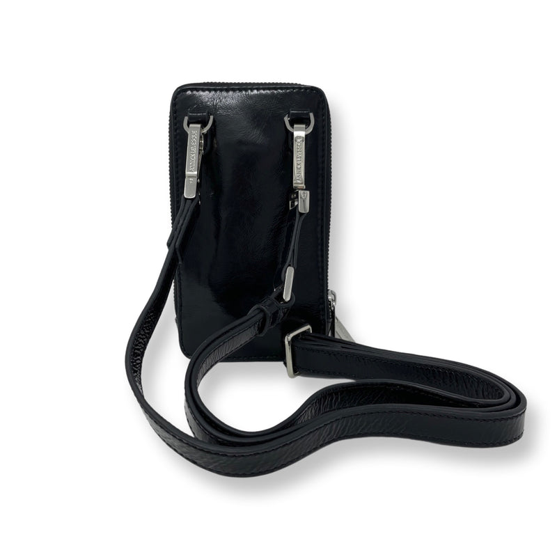 Petit Sac pour cellulaire en Cuir Vernis Noir Annick Levesque