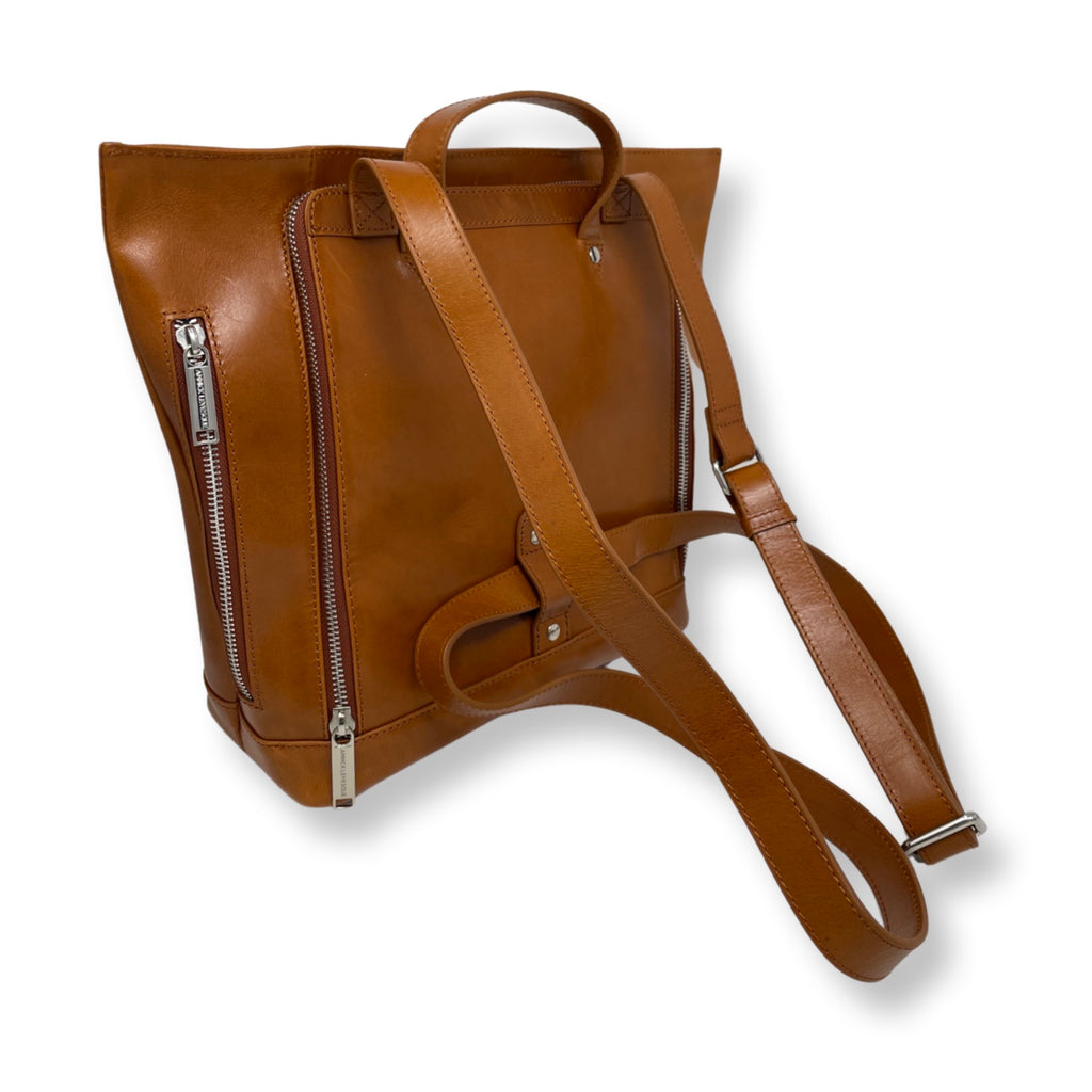 Sac à Dos En Cuir Véritable Lussa - Couleur Cognac - Unisexe & Neuf Avec étiquettes
