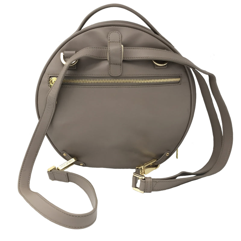 Sac rond en Cuir Véritable Taupe, Transformable, Heidi